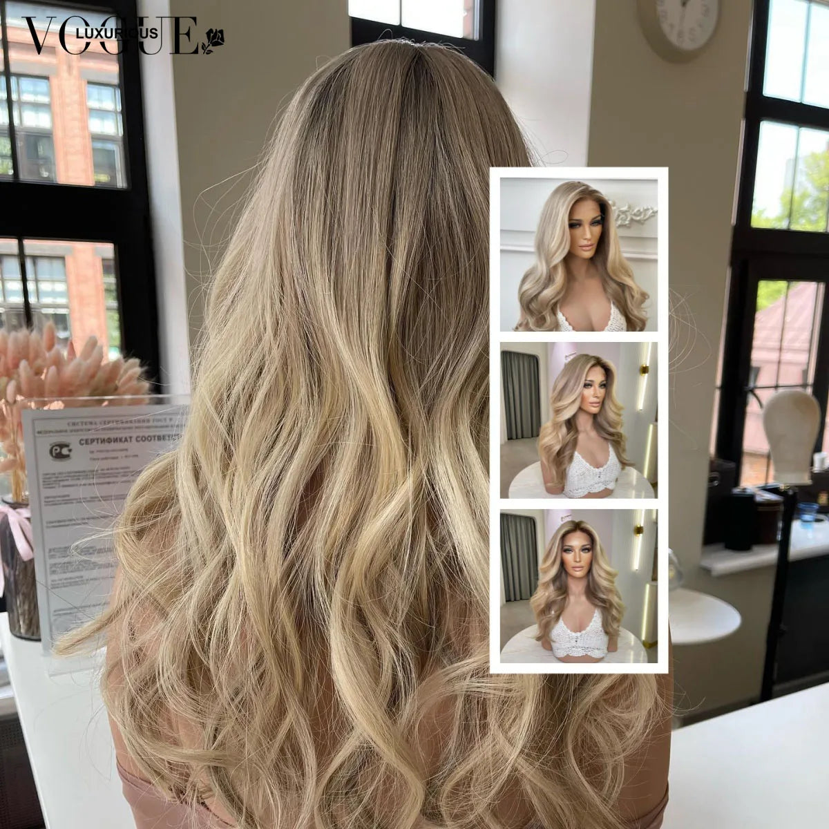 LUX VOGUE Misty Moon Ash Gilded Balayage Color Beachy Wave 100% Virgin Hair Wig 260 Density 13x4 Upgrade Nude Color Lace Wig