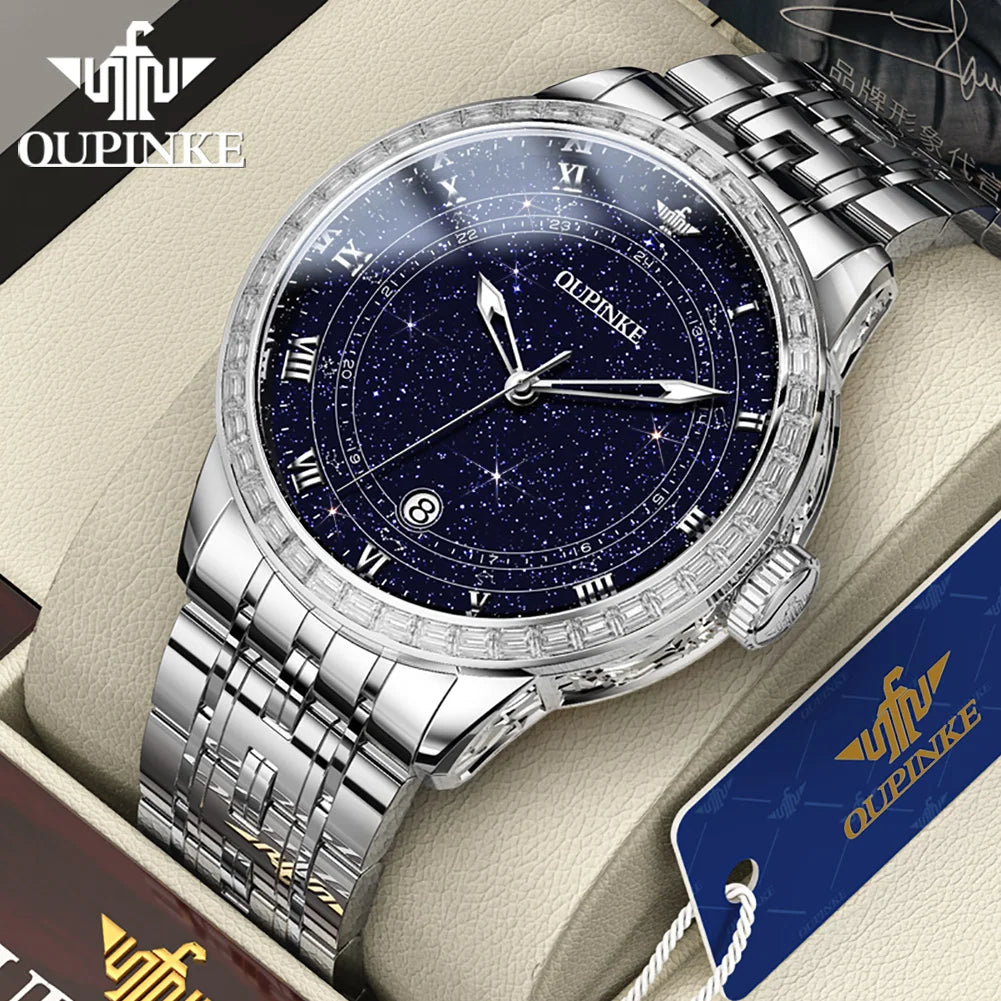OUPINKE Original Automatic Mechanical Watch for Men Star Diamond Design Luminous Waterproof Men's Wristwatch Luxury...