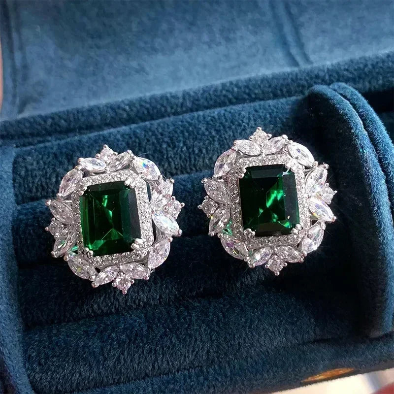 Fashionable Banquet Elegant Emerald Cubic Zirconia Earrings, High-end Inlaid Wedding Style Swaying Jewelry Accessories |...