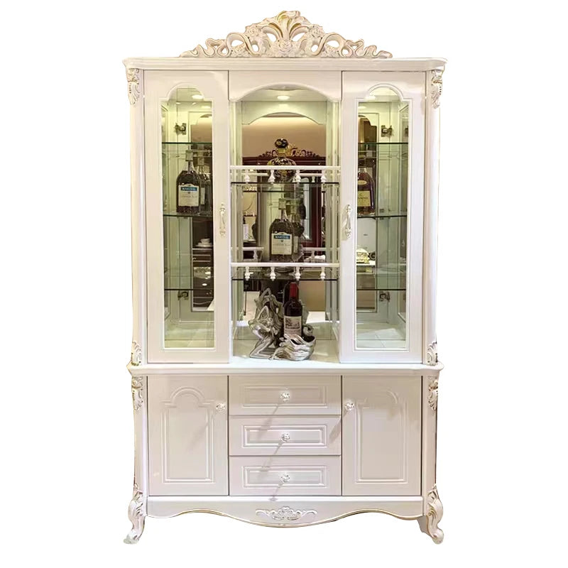 Style Luxury Wood Wine Rack Sideboard Cabinet Storage Home Furniture Royal Living Room Wooden Glass Display Wine Cabinet...