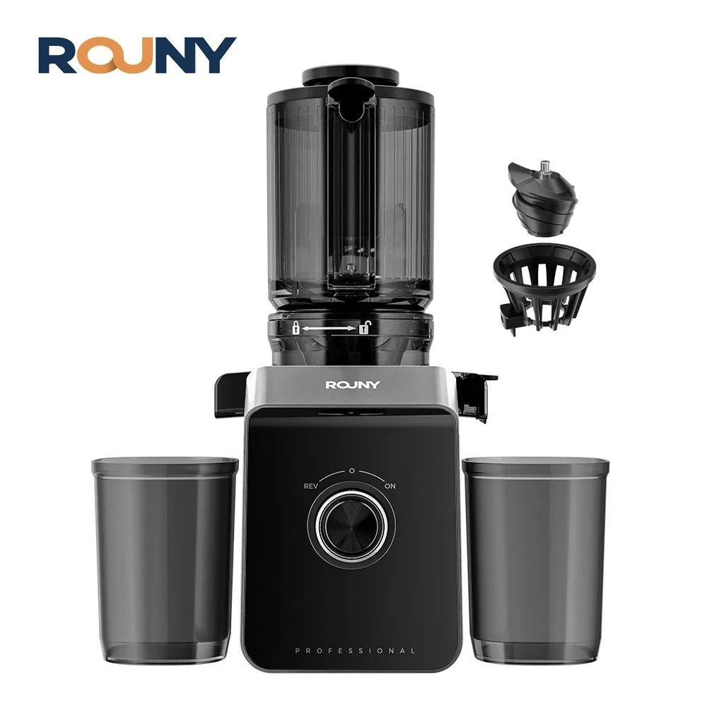 ROUNY Cold Press Extractor with Filter-Free, Easy Clean Electric Fruit Slow Juicer Machine with Large Feed Caliber, Black