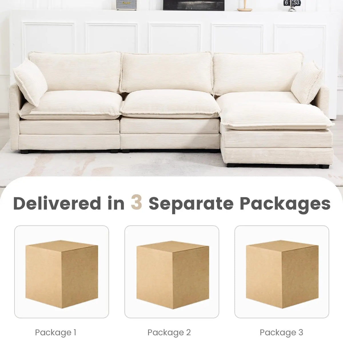 Sectional Sofa with MovableOttoman, 112 Inch 4 Seat Modern Corduroy Sofa Set, ConvertibleL | Kimlud Luxury Chair