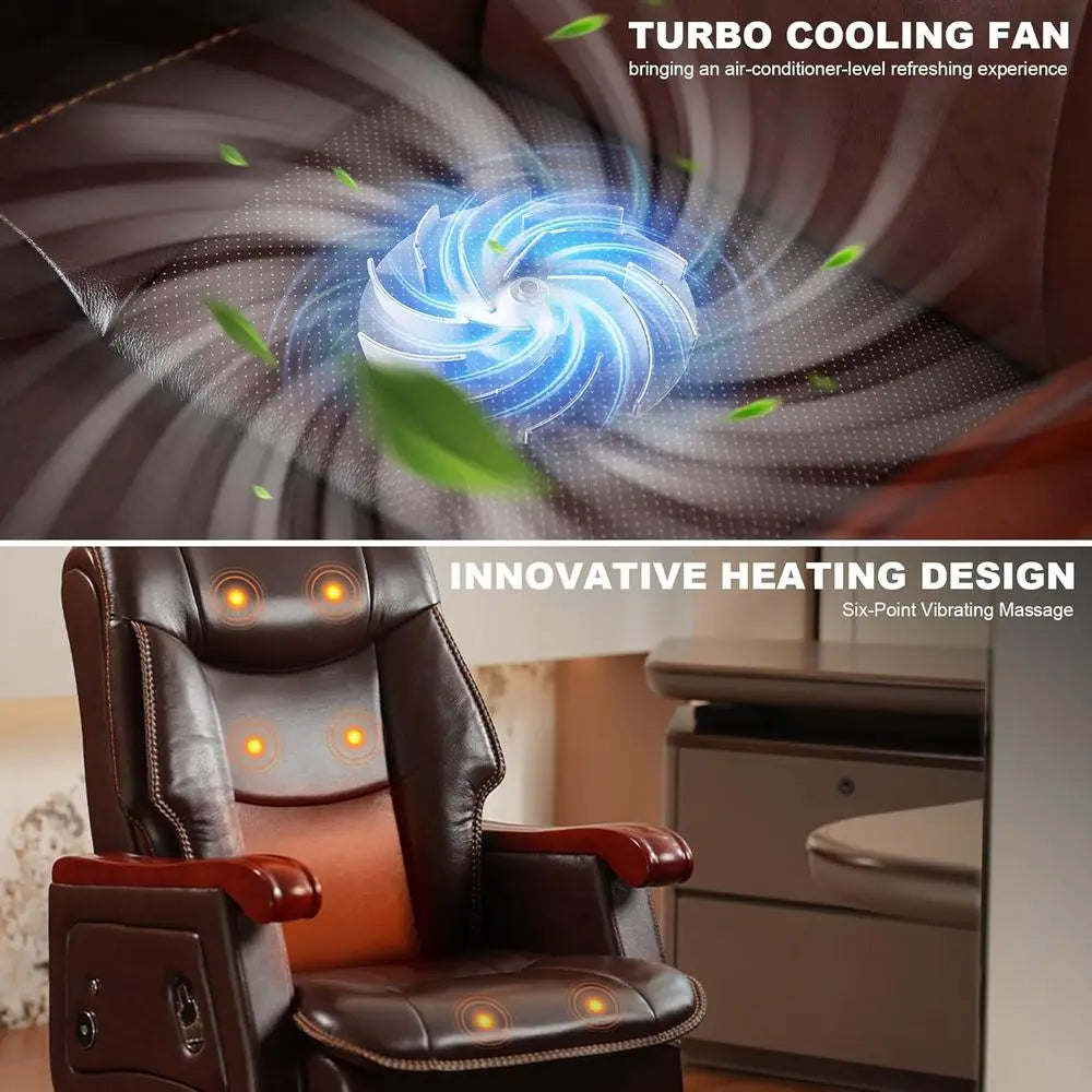 Executive Office Chair with Massage, Ventilation, and Heating, Ergonomic Desk Chair for Home or Office, Plush Recliner with Foot - Kimlud