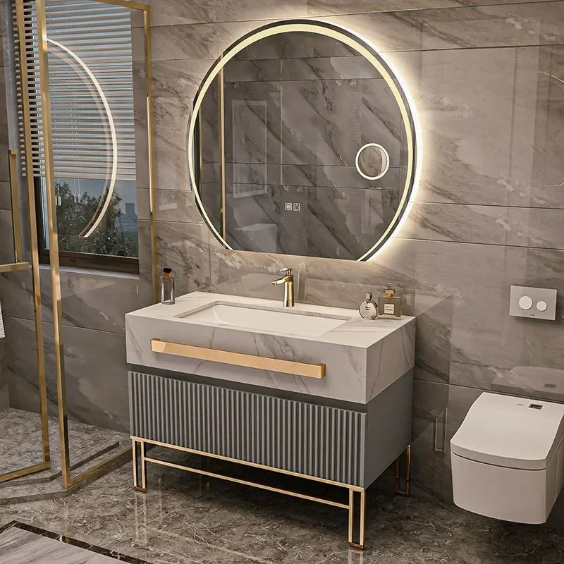 O Single/Double Sink Bathrooms Vanity Luxury Bathroom Cabinet Combination Rock Slab Smart LED Light Cabinet Bathroom...
