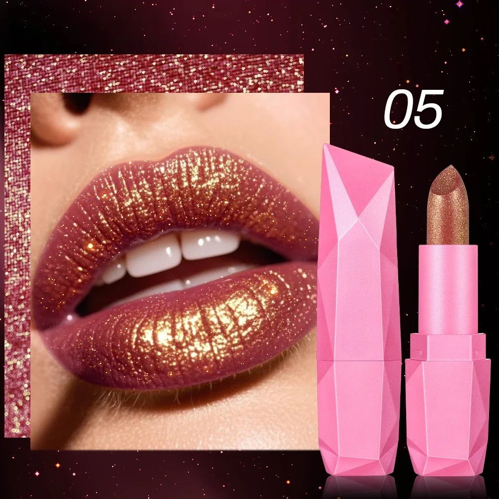 6 Colors Glitter Lipstick Hydrating Red Pink Sparkling Shine Lip Color Highly Pigmented Lip Tints Metallic Finish Lip...