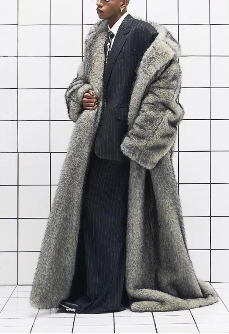 New men's fur coat, fox fur lapels, long trendy overcoat, winter windproof and warm trench coat, large size | Kimlud...