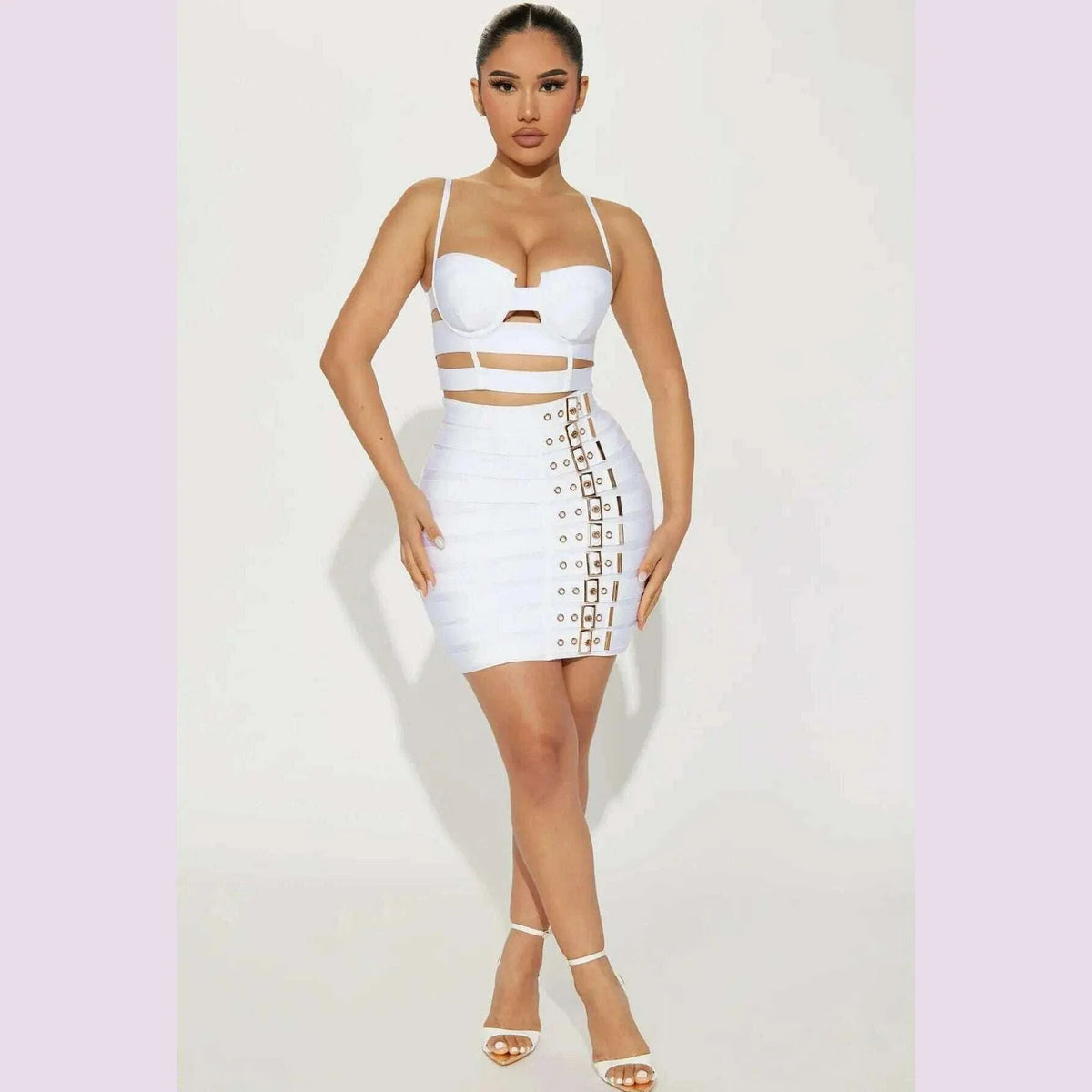 2023 New Arrival Women Sexy Bandage Tops Fashion Pencil Skirts Set Nightclub Party Celebrate Women's Set High Quality