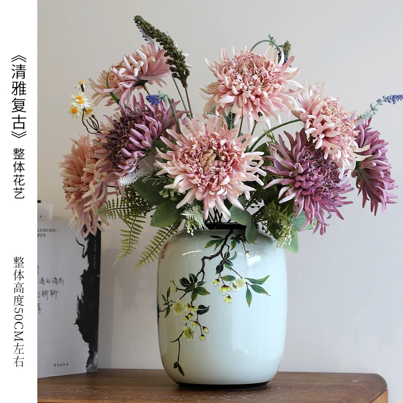 Chinese ceramic vase ornament, living room entrance floral art, home hydroponics creative simple round housewarming gift flower