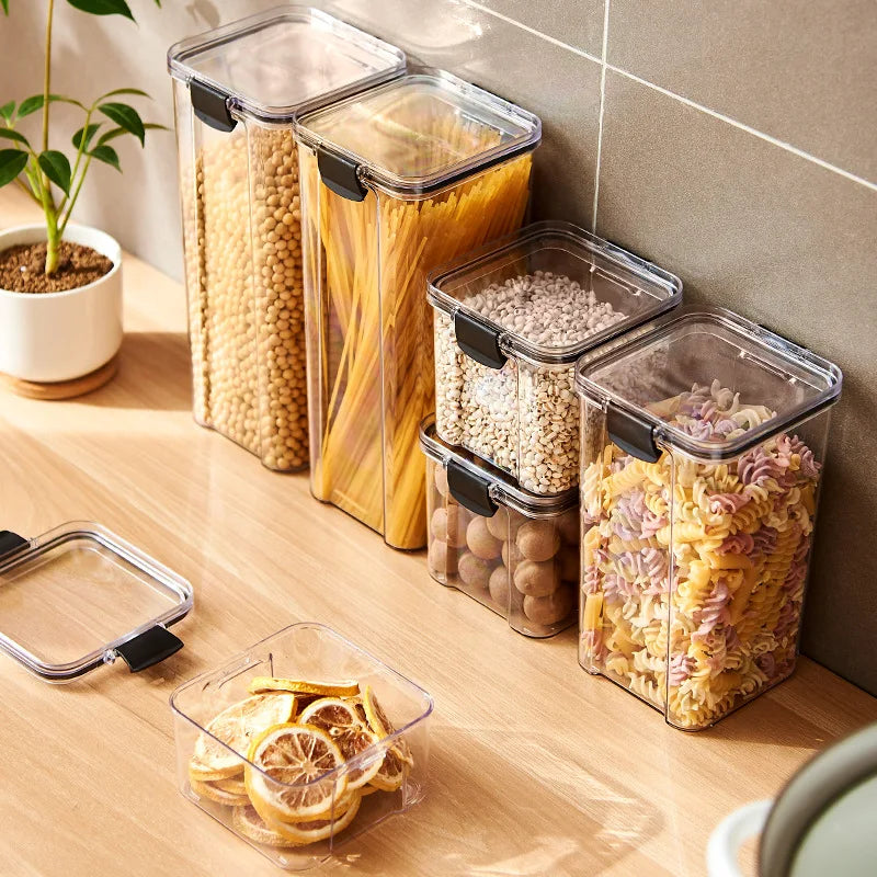 Sealed Jars Kitchen Grain Storage Organizer Large Tank Plastic Moisture-proof Storage Box Household Seasoning Jars Set - Kimlud