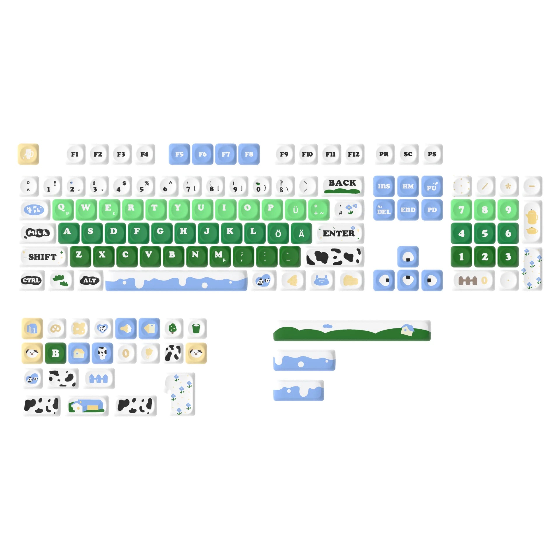 125 Keys Milky Way White Dye-Sublimation Keyboard Keycaps MOA Profile Cute PBT Key cap for Cherry MX Switches Gaming Keyboard