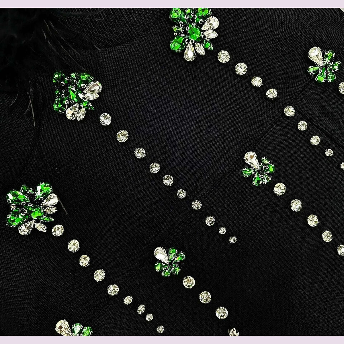 New Women Sexy Long Sleeve Feather Crystal Diamonds Black Knitted Long Bandage Dress Cut Out Elegant Evening Club Party Dress