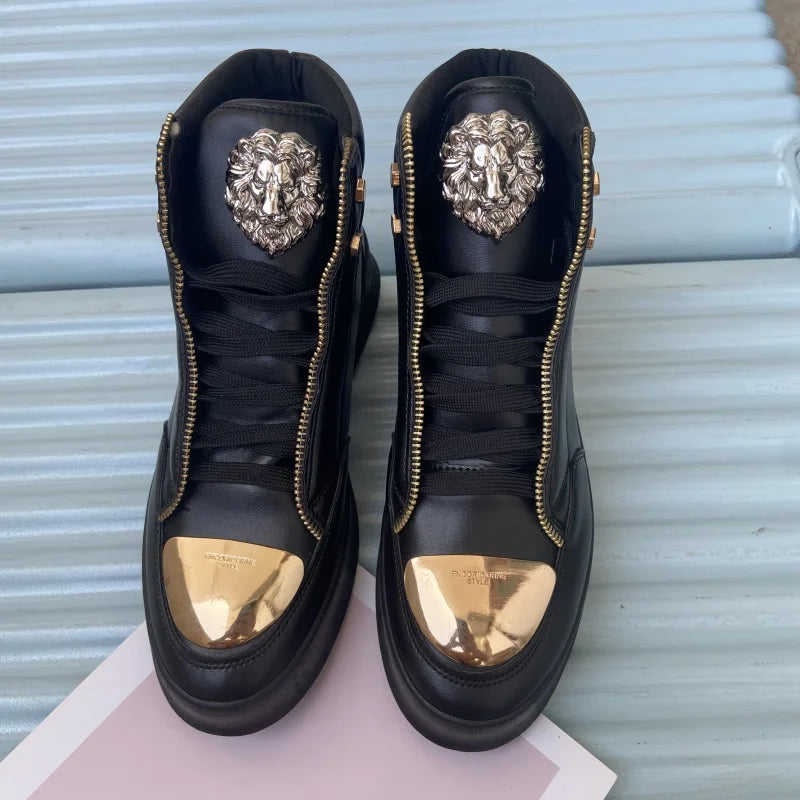 Zip decoration casual sneaker designer shoes for man luxury brand trainers running shoes high top sports casual ankle boots men - Kimlud