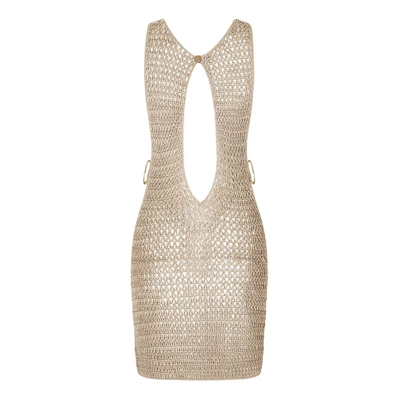 Para Praia Hollow Out Knitted Mini Dress 2025 Beach Dress Bikini Cover Swimwear Cover Ups Sexy Beach Outfits for Women Beachwear