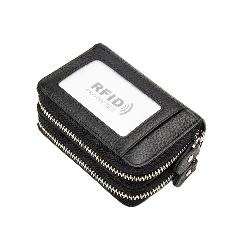 RFID Blocking Fashion Women Card Holder Genuine Leather Double Zipper Large Capacity Female Wallet Purse | Kimlud Mid...