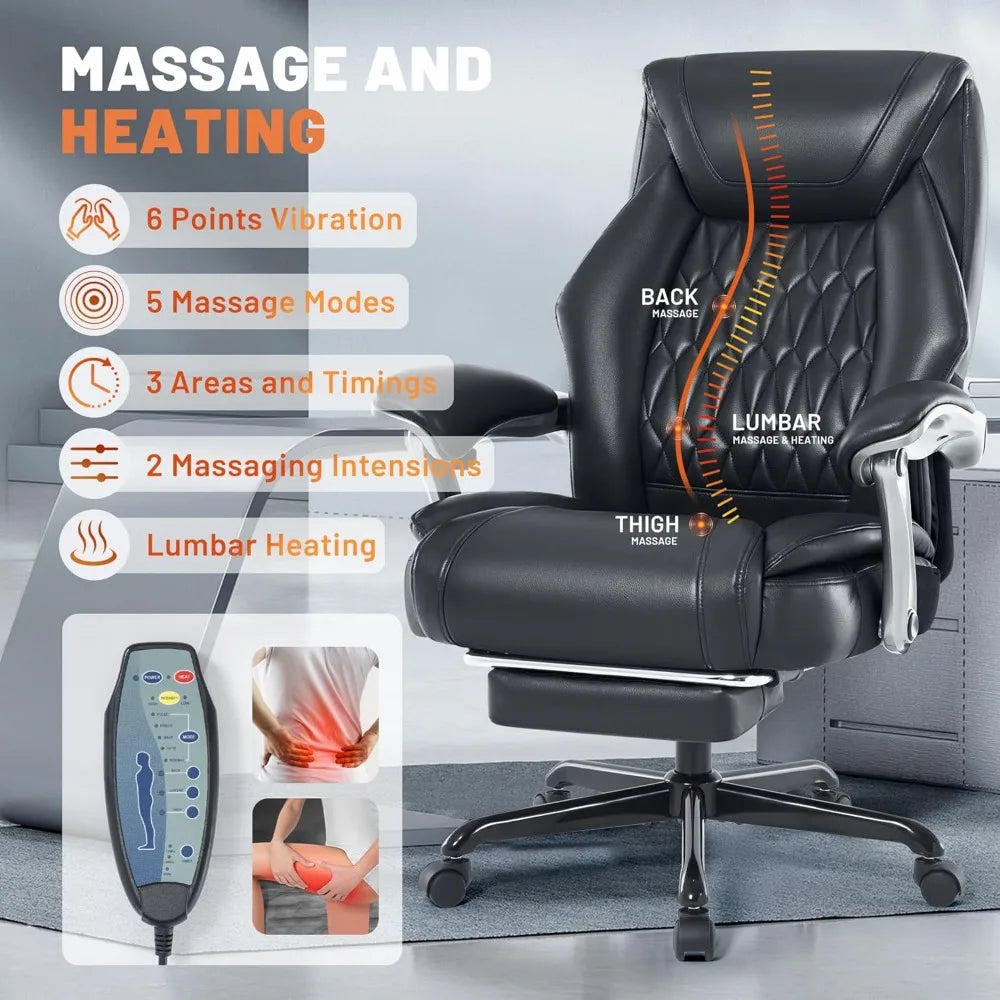 Reclining Office Chair with Massage & Heat & Footrest, 6-Point Vibrations, Ergonomic Executive Computer Desk Chair with Padded S