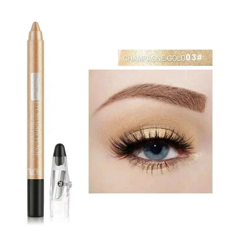 Pearlescent Eyeshadow Pen with Pencil Sharpener Fine-shine Lying Silkworm Pencils Highlighter Multi-use Eye Shadow Stick Makeup