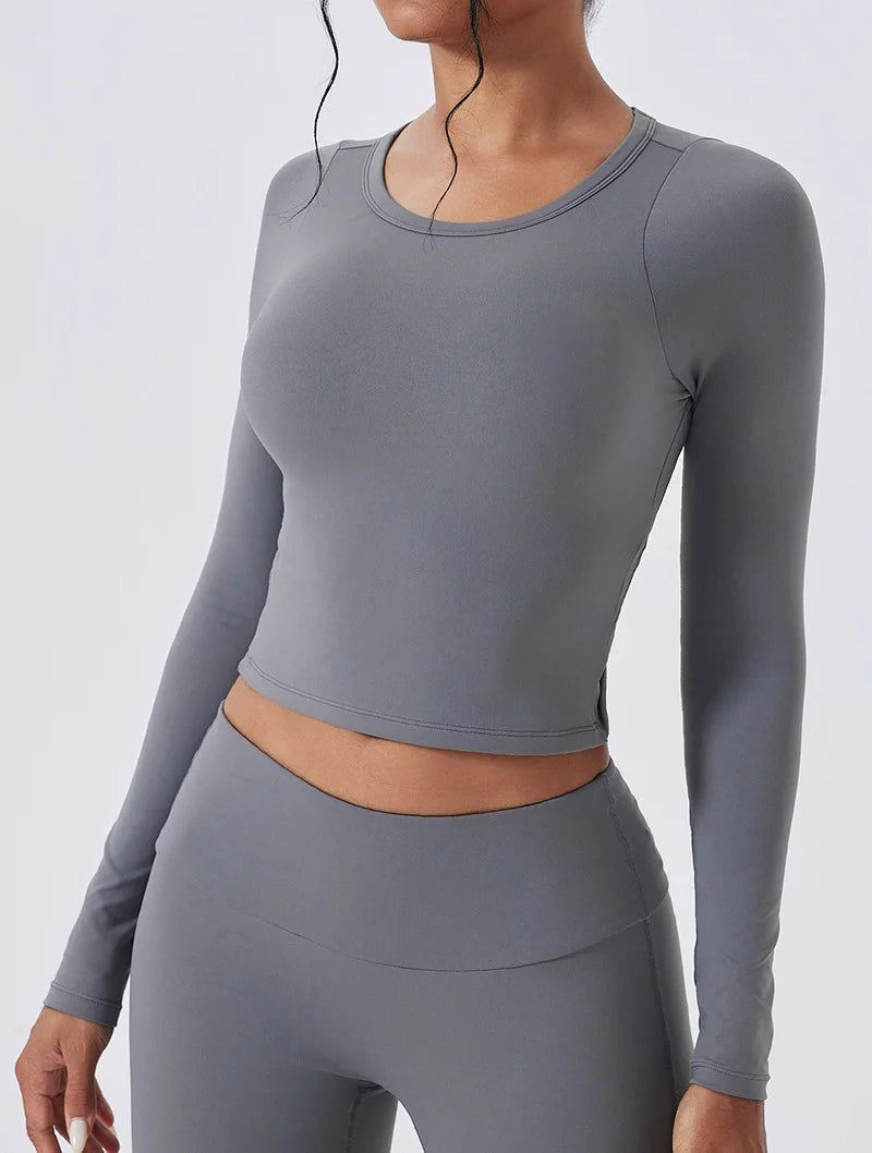 Cloud Hide SEXY Back Grey Yoga Shirts for Women Long Sleeve Pilates Blouse Sports Gym Fitness Top Running T-Shirt Workout Shirt - Kimlud