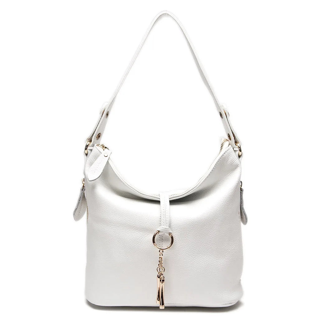 Zency Elegant Women Red Leather Handbag 100% Genuine Leather Lady Hobo Bag Charming Ring Medium Shoulder Bag Bright...