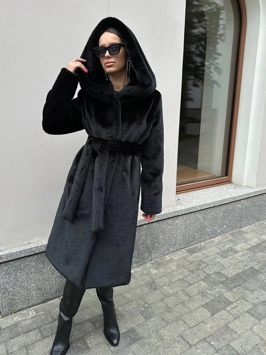 Coat mink fur imitation fur fur coat extended artificial fur coat hooded belt plush clothes
