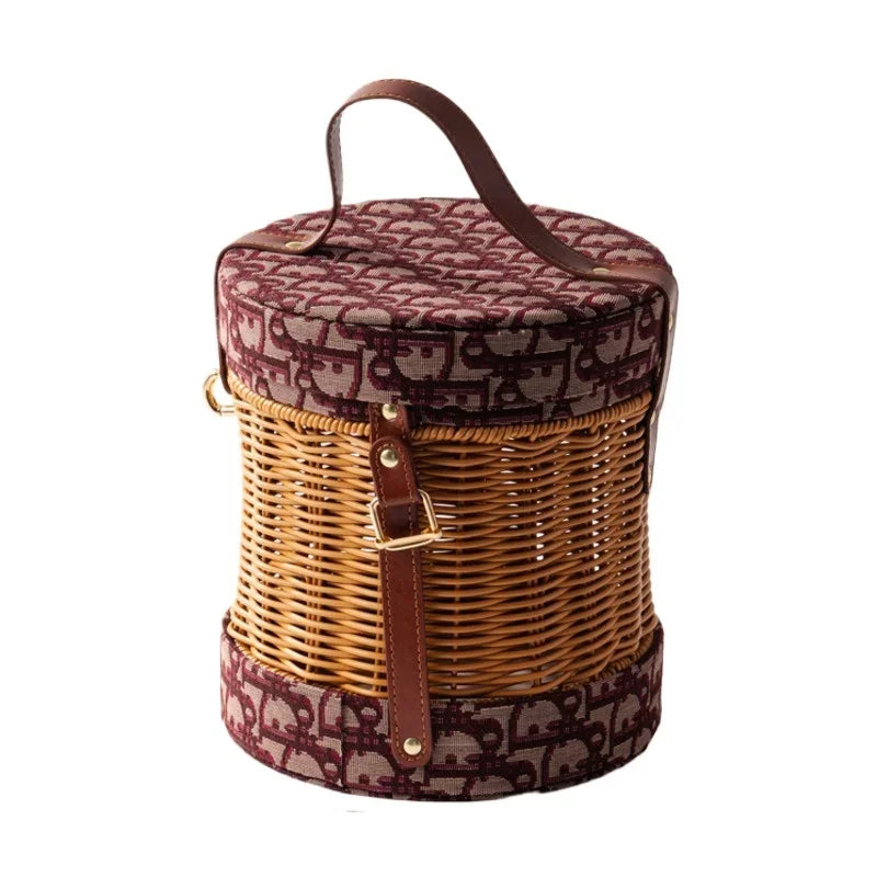 Rattan Woven Handbag with Storage Box Forest Department Pastoral Beach Holiday Wind Female Bag INS Wind Handbag
