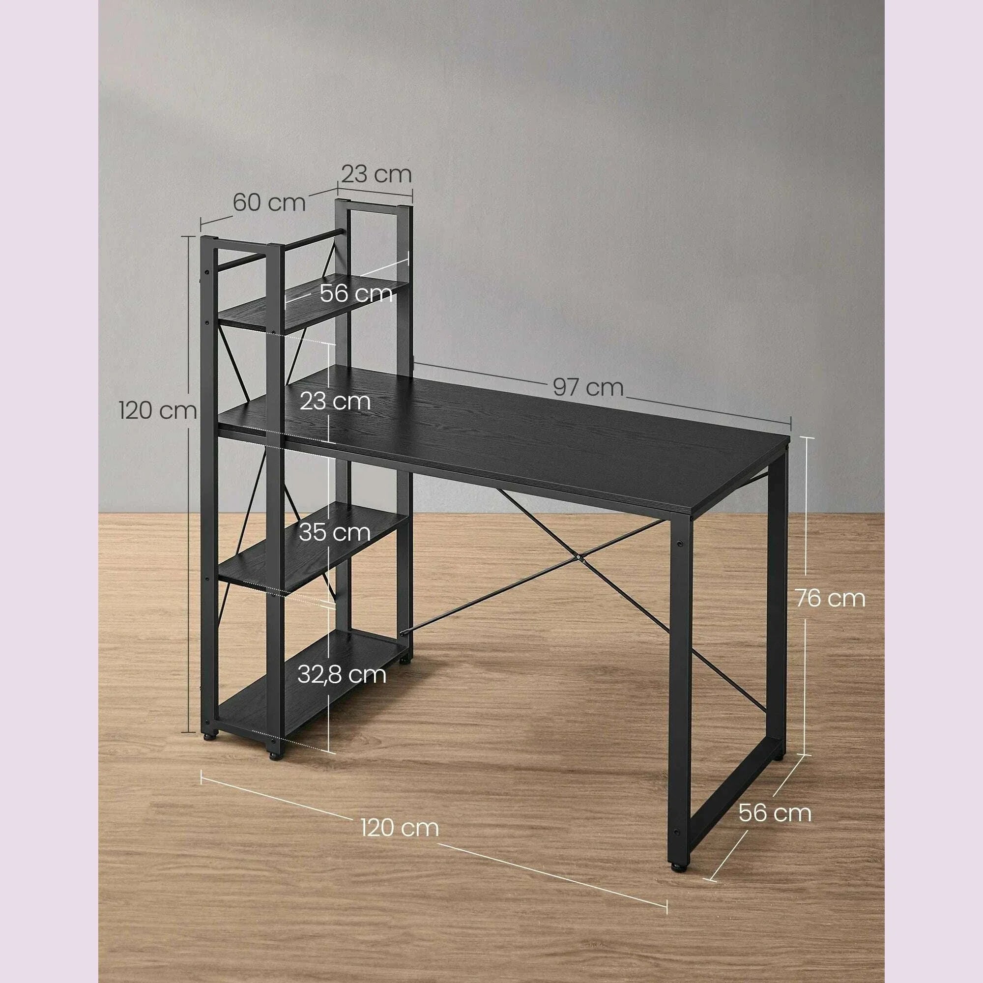 VASAGLE Computer table Desk, 120/137.2 cm, with shelves on the right or left