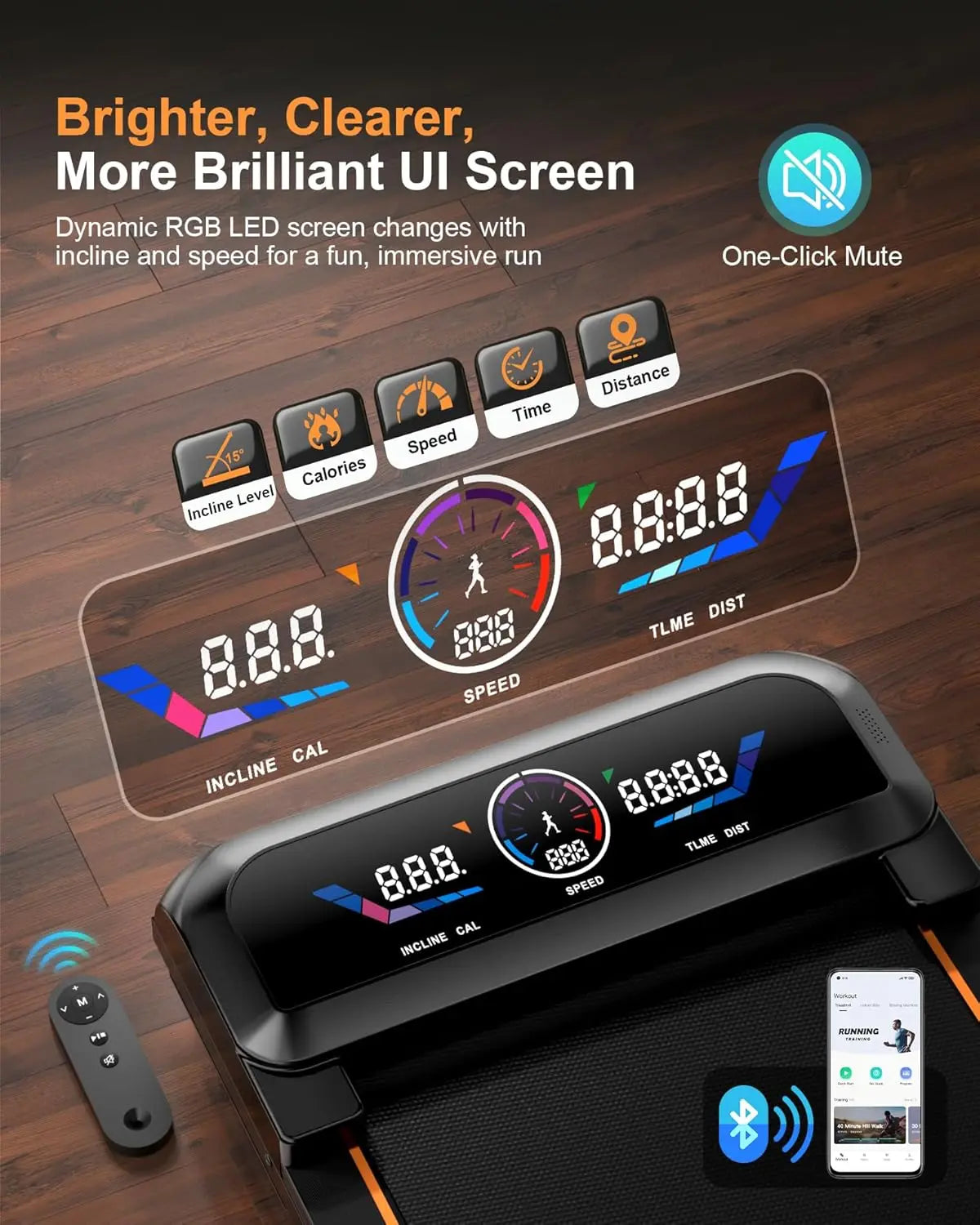 3.5HP Walking Pad Treadmill with 17% Auto Incline 12-Level,450 lbs RGB UI Screen,3 in 1 Under Desk Treadmill with Auto Incline - Kimlud