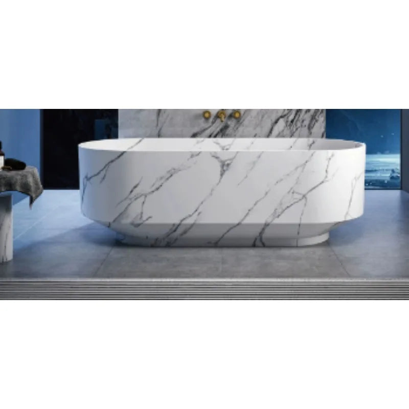 Large Modern Freestanding Solid marble imitation Natural Stone Bathtub With Drainer Square Soaking Tub Bathroom Hotel Use