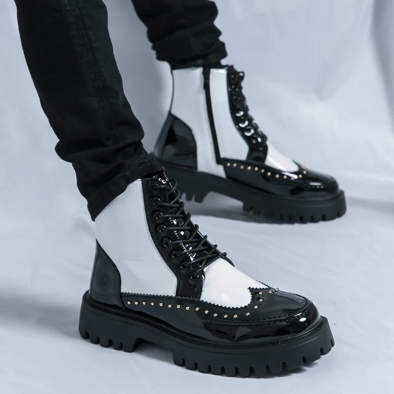 Autumn Men Platform Boots Casual Genuine Leather Shoes Personalized Design Motorcycle Boots Thick Sole Sneakers Party...