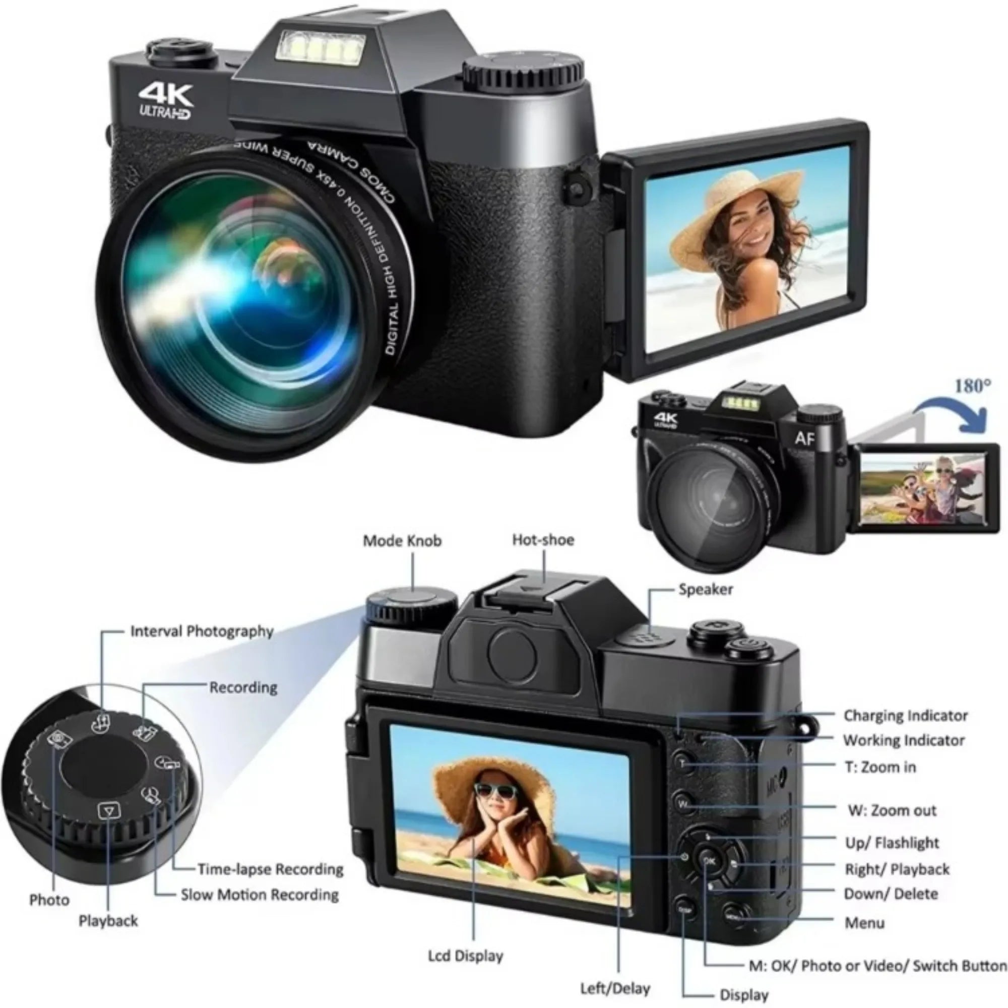 4K Digital Camera for Photography 16X Digital Zoom Vlog Camera for YouTube 75MP WiFi Autofocus Livestream Video Camera Camcorder - Kimlud