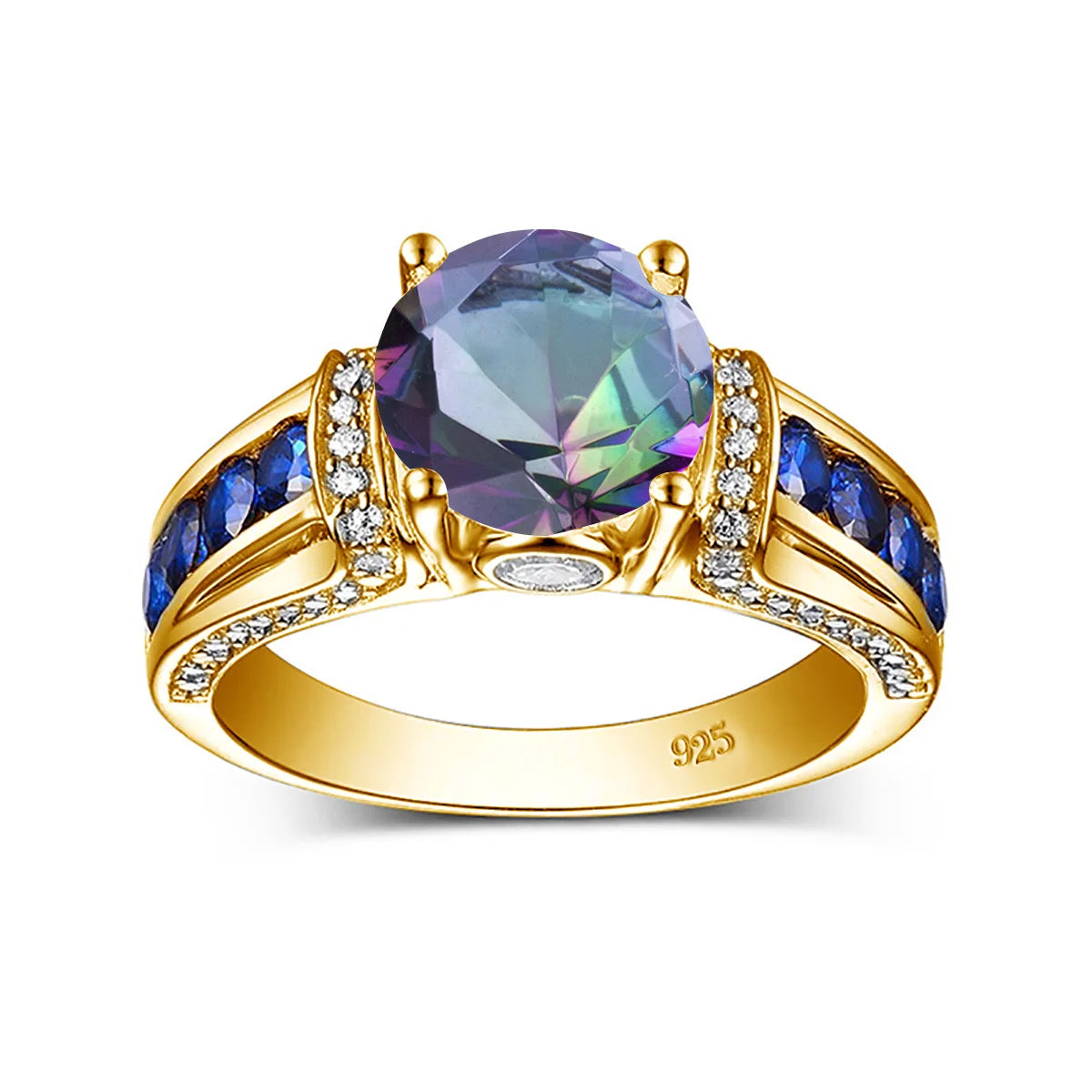Unique Mystic Topaz Gold Ring For Woman With Stone 8*8mm Round Large Cocktail Rings Party Luxury Designer Jewelry Birthday Gift
