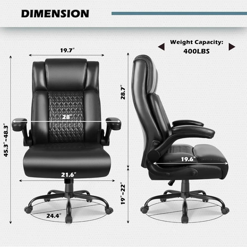 High Back Executive Office Chair for Adult, Big and Tall Leather Home Desk Chairs with Padded Flip-up Arms, Swivel Rolli