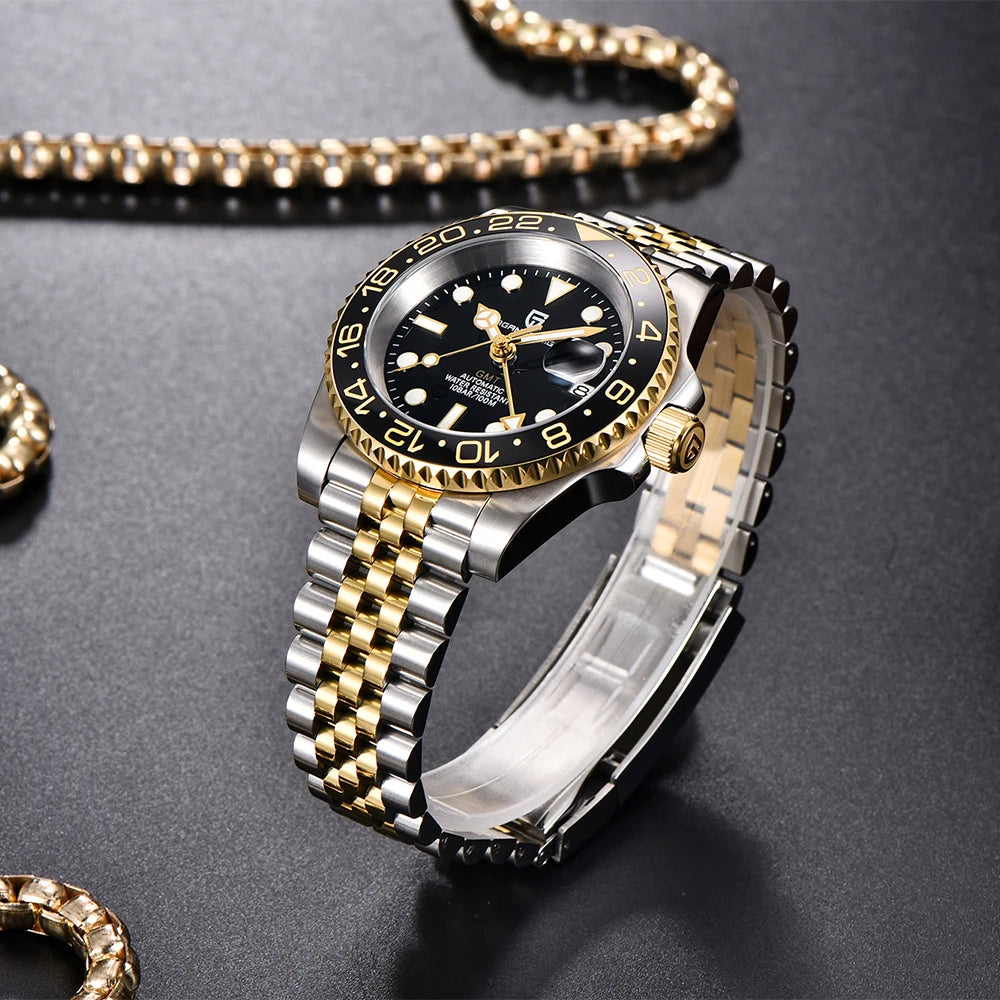 PAGANI DESIGN New NH34 Men Mechanical Watches Top Brand Sapphire Glass GMT Watch 10BAR Waterproof Stainless Steel Watch for Men - Kimlud