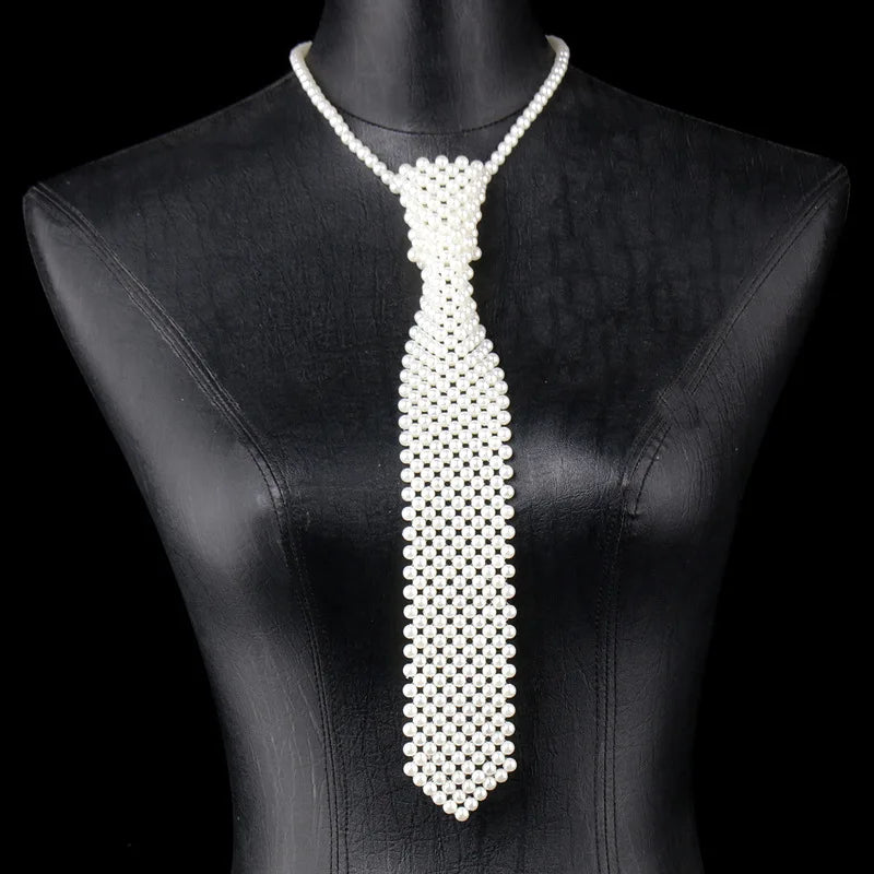 Popular pearl tie fashion trend style boys and girls temperament clothing pure handmade beaded bow tie