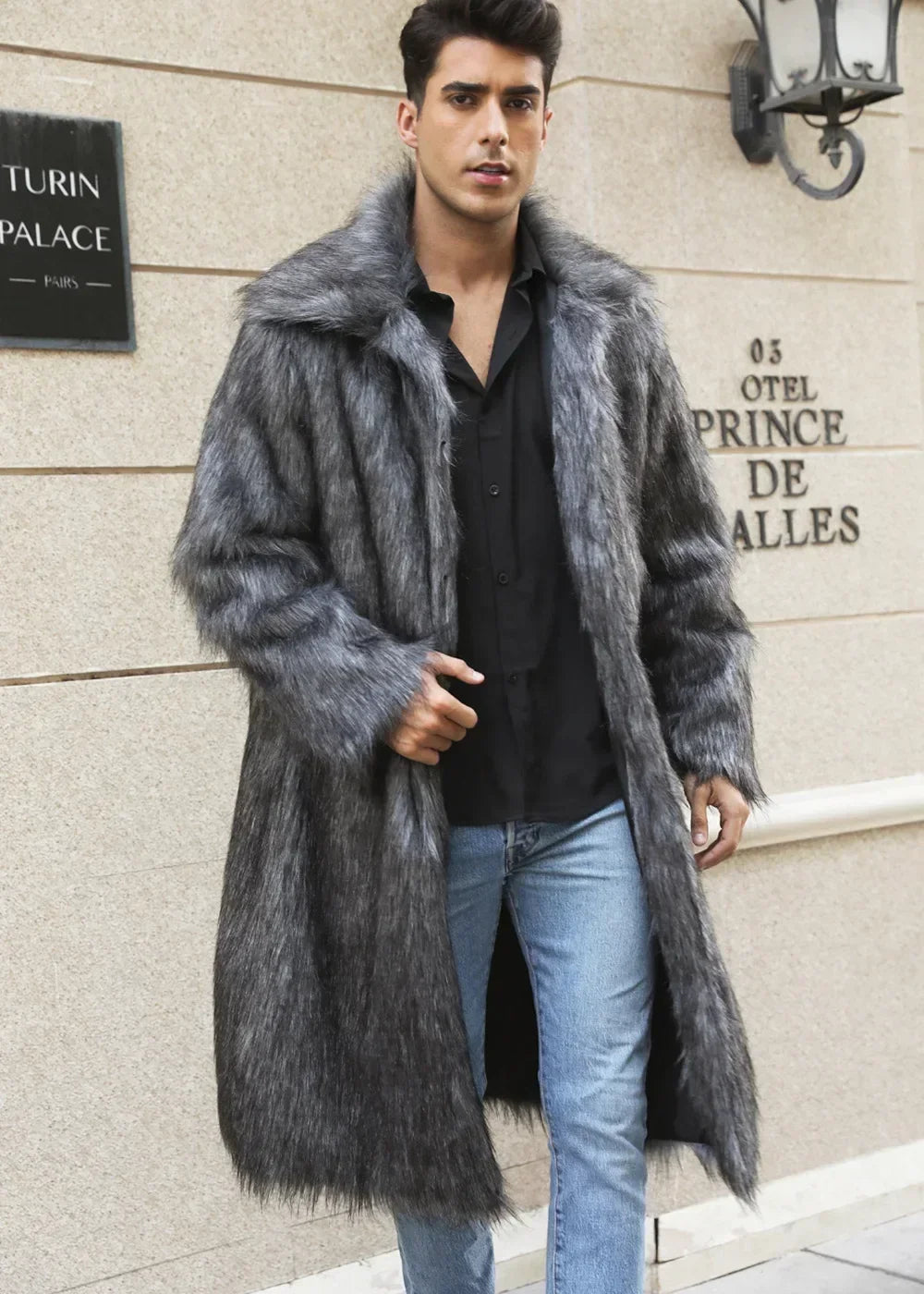 Men Faux Fox Fur Long Jacket Coat Winter Thick Fluffy Long Sleeve Warm Shaggy Luxury Faux Fur Long Jacket Bontjas Jackets Mens