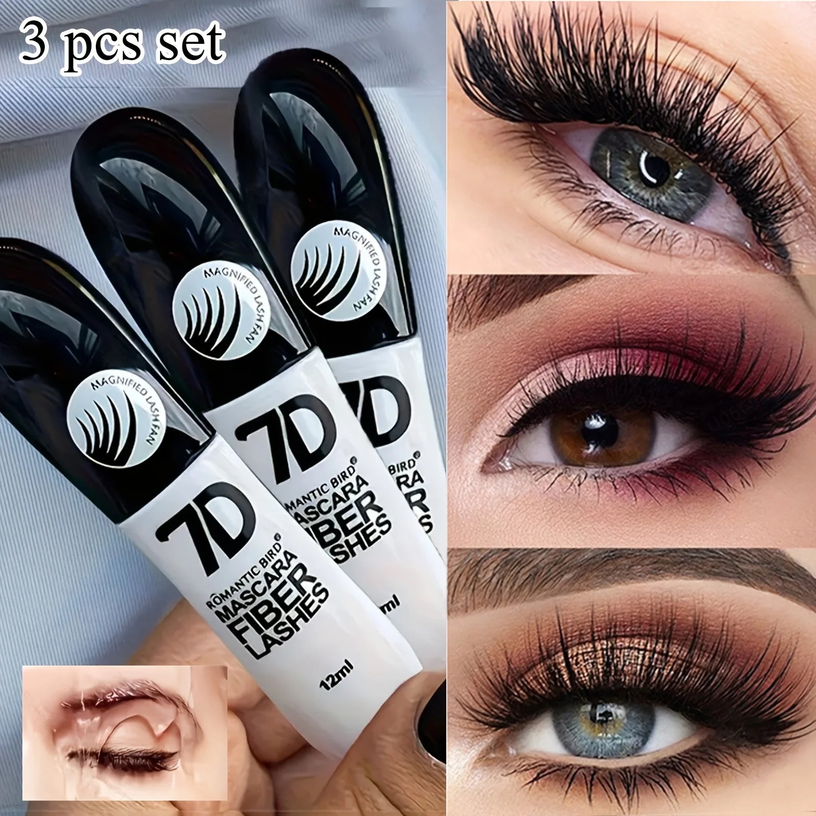 1/2/3PCS 7D Fiber Mascara Set Waterproof Durable Curling Mascara Sweatproof Anti-smudge Slimming Base Mascara for all...