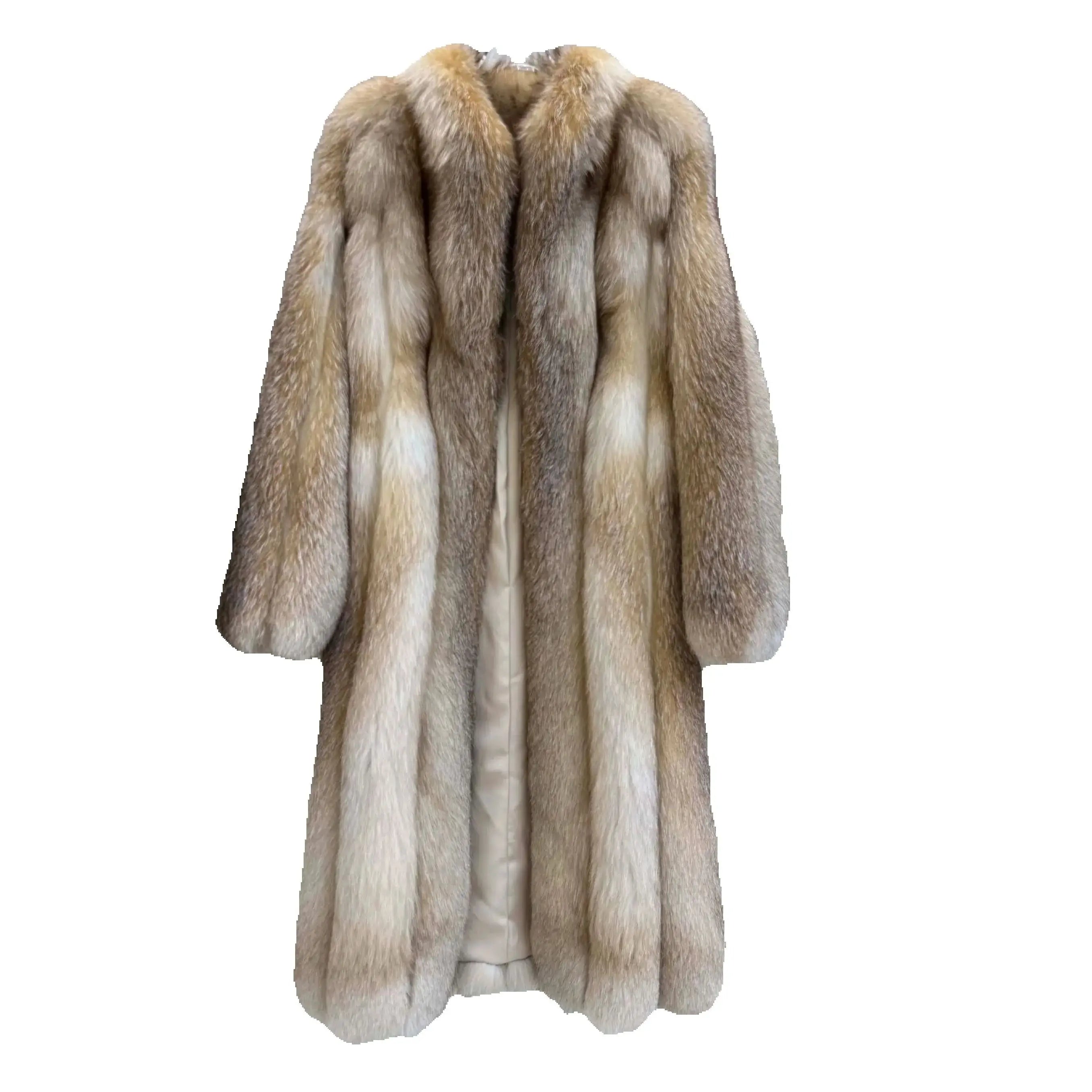 2025 Winter Warm Long Coat Luxury True Fox Leather Coat Women's Fluffy Striped Extra Long Fox Fur Coat