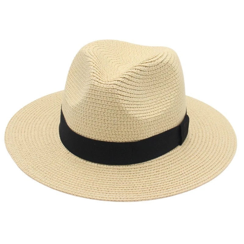 Spring and Summer Hot Selling Panama Straw Hat Square Black Ribbon Korean Style Hat for Men and Women Jazz Hat Panamahat