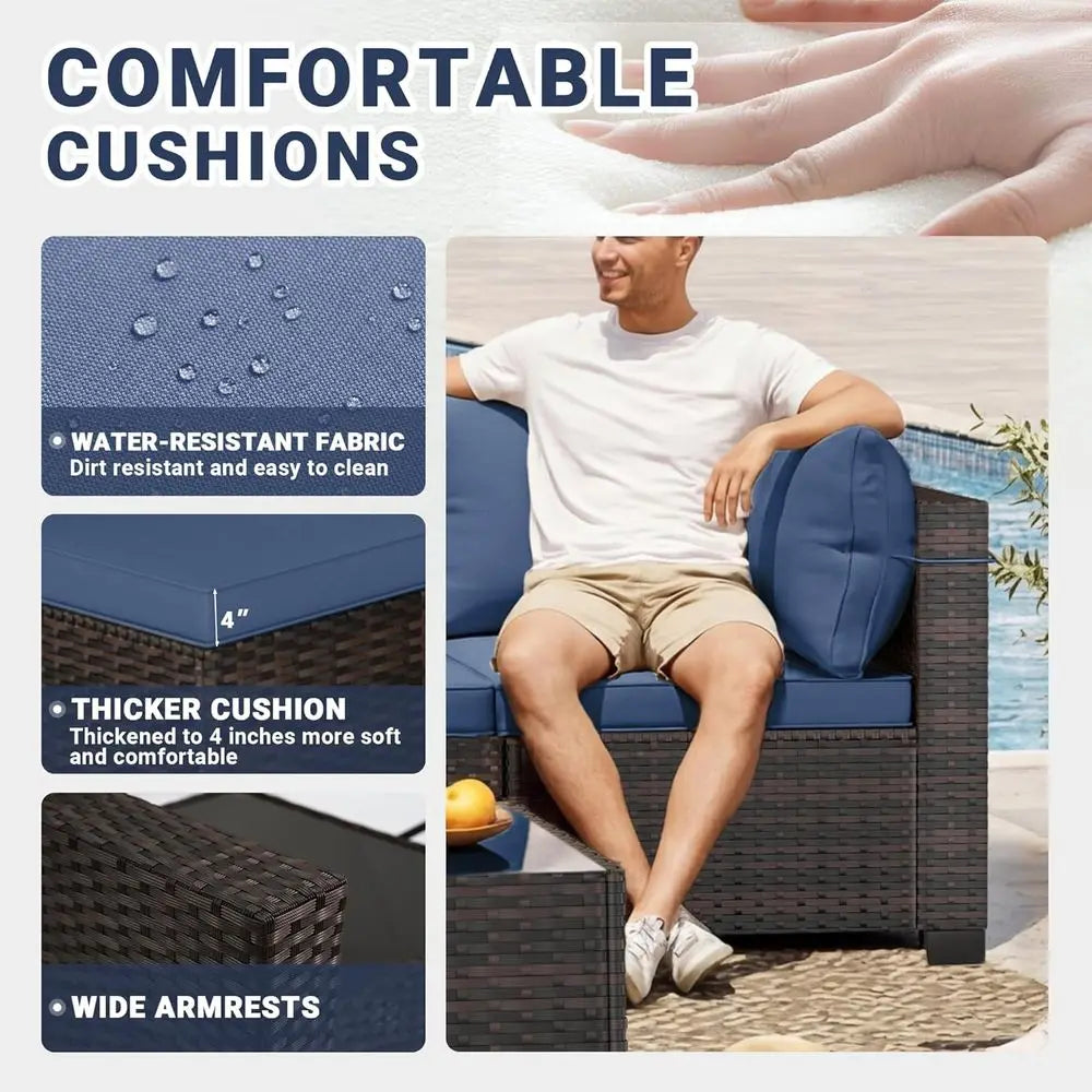 7-Piece Outdoor Patio Furniture Set, Rattan Wicker Sectional with Manual Weaving and Tea Table | Kimlud Outdoor Luxury Table