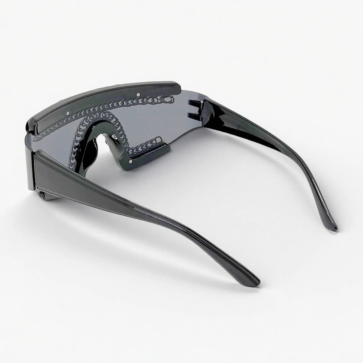 Punk Style One-piece Large Frame Sunglasses with Metal Chain Stud Women and Men Treny Exaggertated Unique Sun Glasses...