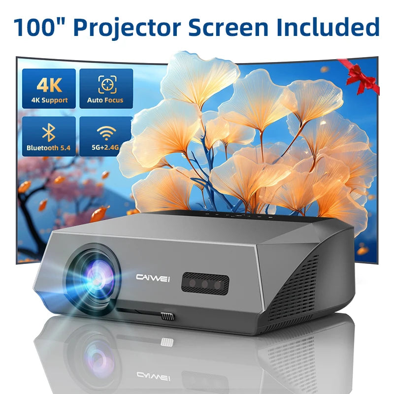 CAIWEI 4K Beam Projectors for Movie Auto Focus Correction Smart Android Wifi 1080P Full HD Home Theater Projector Global Version - Kimlud