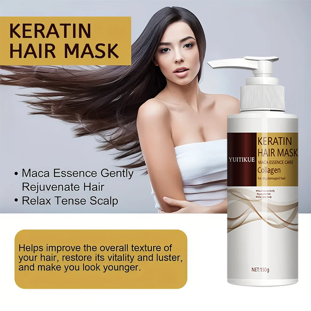 Keratin hair mask, maca extract and collagen, deeply moisturizing, suitable for normal hair types and all hair types