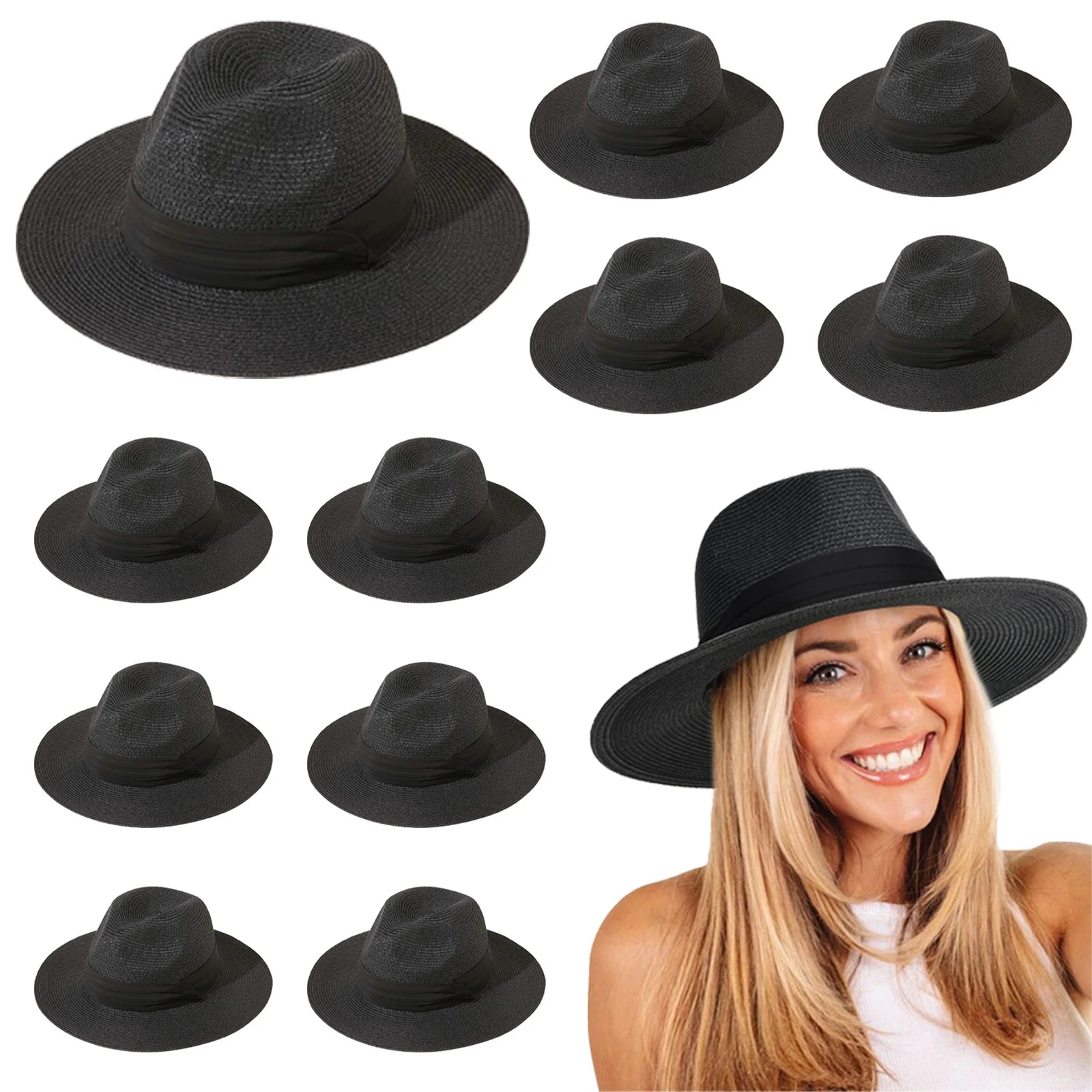 6-48PCS Straw Hat for Wedding 1920s Party Sombrero Straw Fedora Hats Panama Sun Summer Hat Beach Wedding Favors Men Women Trilby