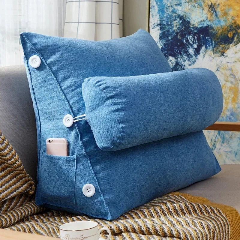 Reading Backrest Triangular Lumbar Support Cushion With Headrest Plush Back Pillow For Pain Relief Sofa Bed Chair Waist Cushion