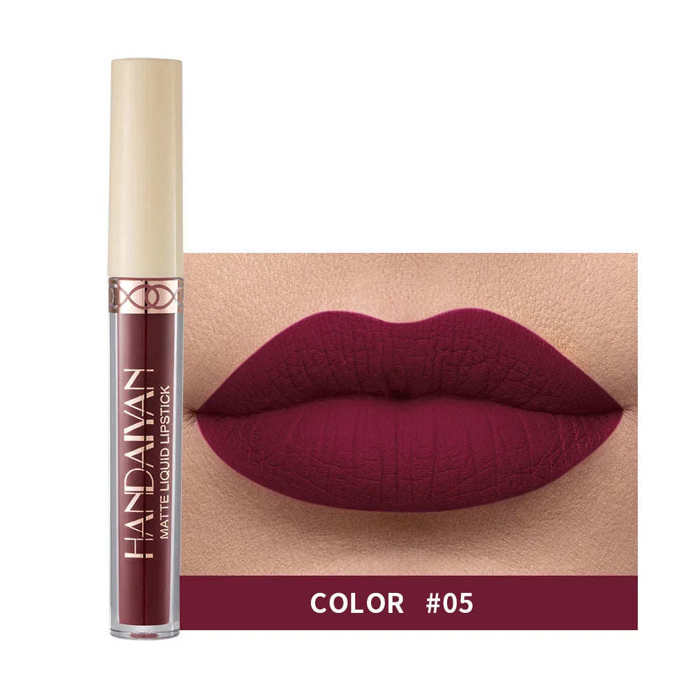 Handaiyan 12 Colors Matte Dark Purple Lip Gloss Longlasting Red Nude Nude Liquid Lipsticks Non-stick Cup Lip Tint Makeup Pigment