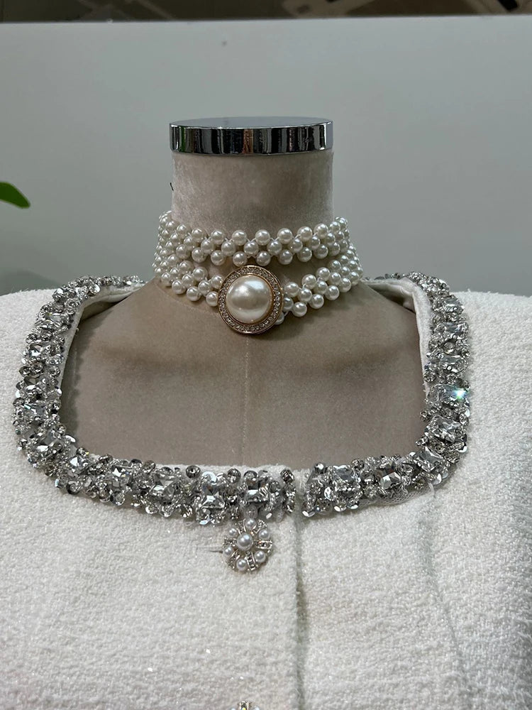 IEQJ Fashion Black 2 Piece Set Women Square Collar Diamonds Inlaid Short Jacket High Waist Skirt Suit Autumn New 3A556