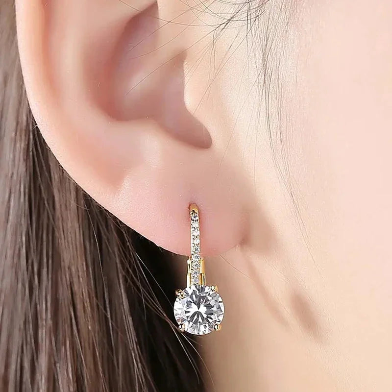 CAOSHI Versatile Luxury Women's Pierced Earrings Bright Cubic Zirconia Gold Color Daily Wear Exquisite Accessories Party Jewelry - Kimlud