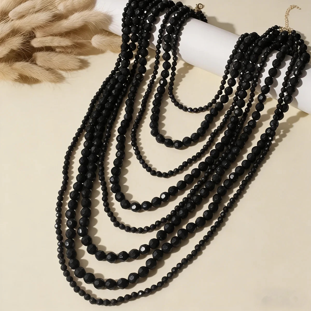 Multi-Layer Bohemian Style Black Beaded Necklace for Women Fashionable Personality Cross-Border Jewelry Accessory |...