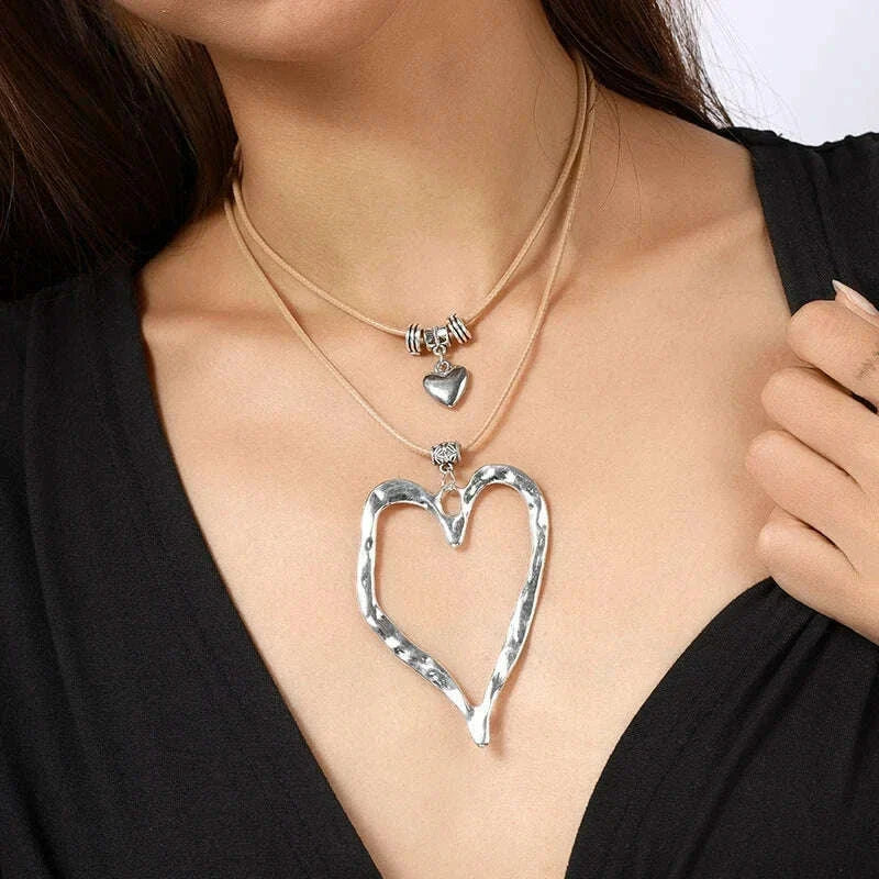 Exaggerated Hollow Big Heart Pendant Necklace for Women Girls CCB Ball Beads Necklace Party Club Punk Jewelry Gifts