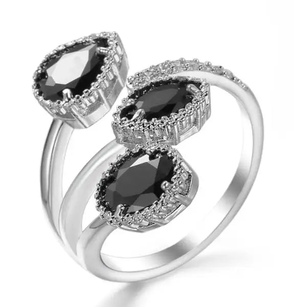 Classic 925 Sterling Silver High Quality Clear Blue Sparking CZ Geometric Stackable Opening Rings for Women Wedding Jewelry Gift