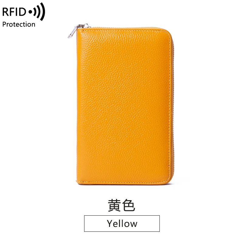 RFID Anti-Theft Cowhide Leather Wallet, Brush Head Layer, Long Passbook Passbook Passbook, Large Capacity Clutch Bag |...